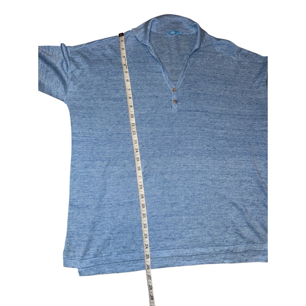 J.McLaughlin Sweater Women Large Blue 100% Linen Long Sleeve Henley Knit Collar - Picture 6 of 8
